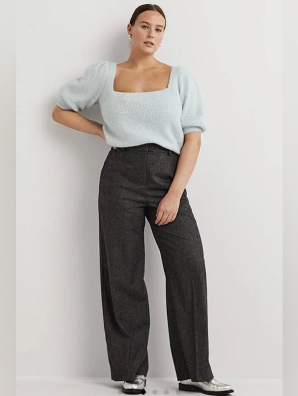 Boden Wool Blend Square Neck Puff Sleeve Sweater